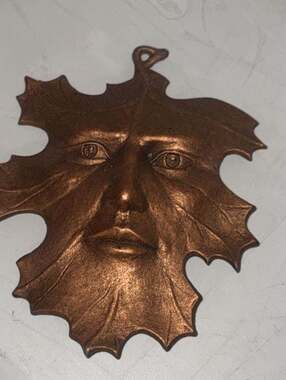 Spirit of the Forest Oak Leaf Man Face Metal Copper Color 1996 Carson 10" Wall -